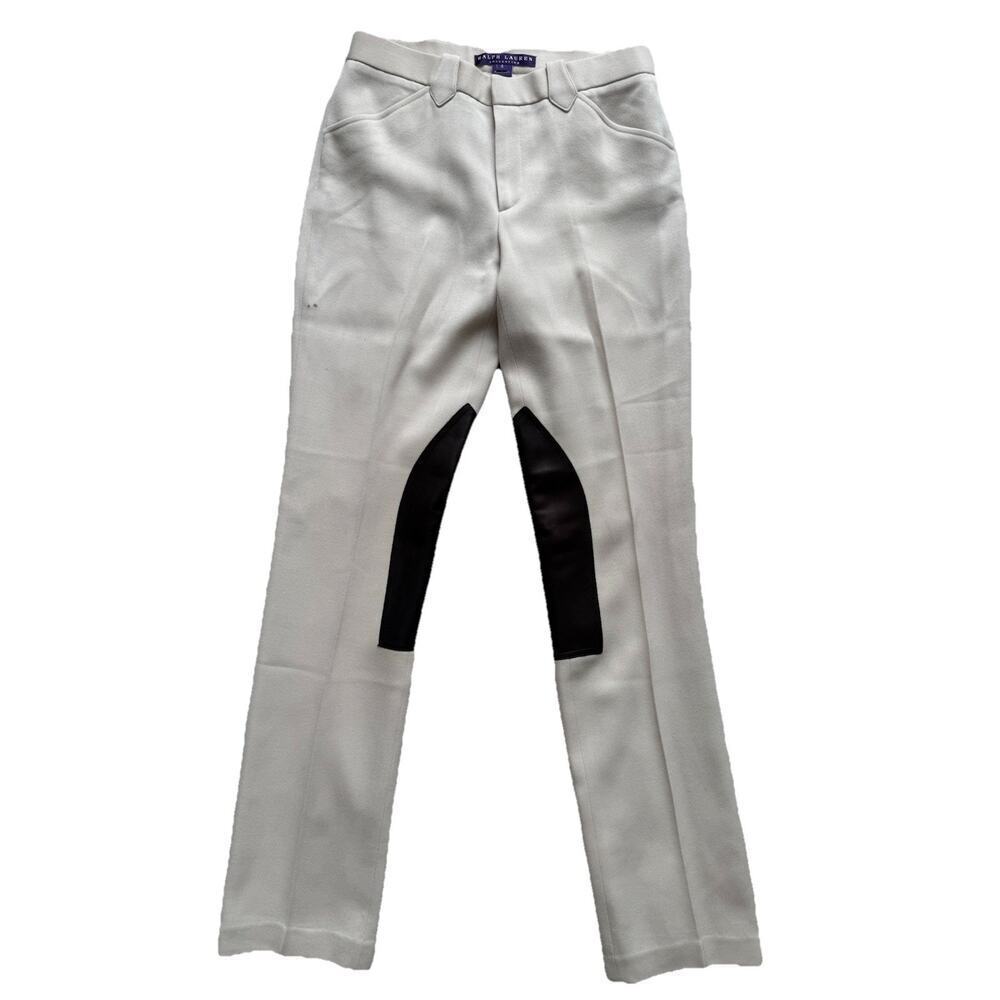 RALPH LAUREN PURPLE LABEL Equestrian Riding Pants Cream Wool Brown Knee Patch 6 - Picture 2 of 16
